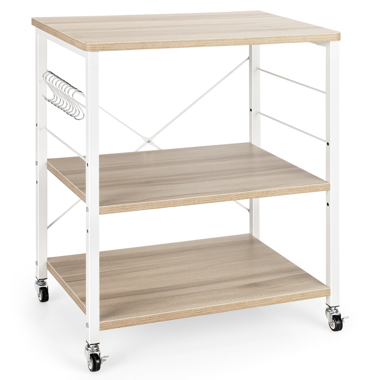 3-Tier Kitchen Baker's Rack Microwave Oven Storage Cart with Hooks