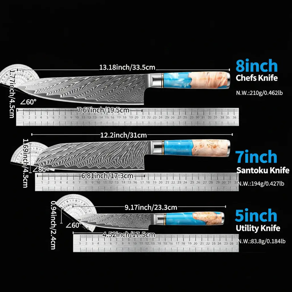 67 Layer Damascus Kitchen Knife Set Knives with Wooden Handle