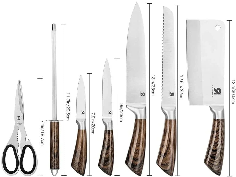 Kitchen Knife Block Set 8 Stainless Steel Knives with Wooden Color