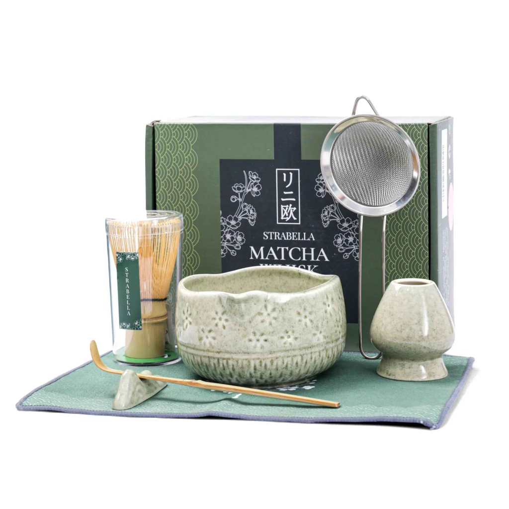 Strabella Matcha Whisk Set — Bamboo Whisk + Ceramic Bowl | Strabella