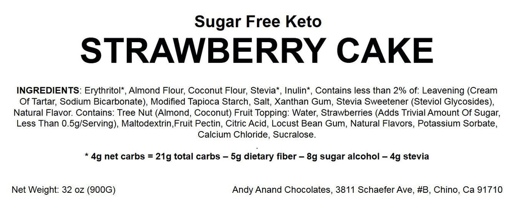 Andy Anand Sugar-Free Keto Chocolate Strawberry Layer Cake, 9-Inch, 2 lb – Diabetic-Friendly, Low-Carb, Birthday & Celebration Gift Box