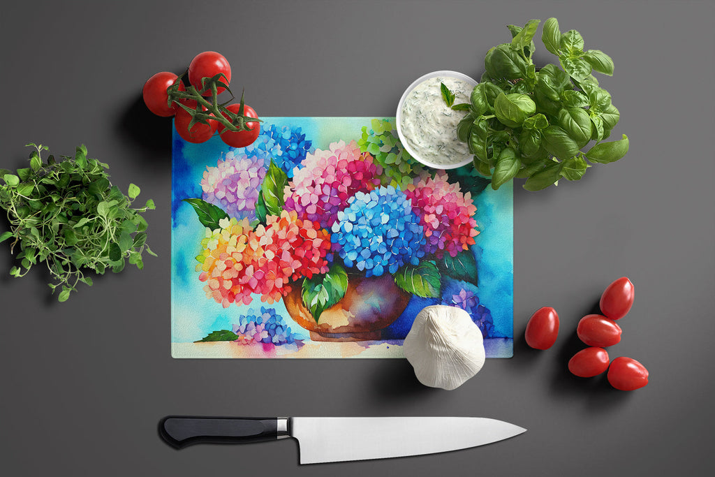 Hydrangeas in Watercolor Glass Cutting Boards – Durable, Decorative Kitchen Art Large DAC1576LCB