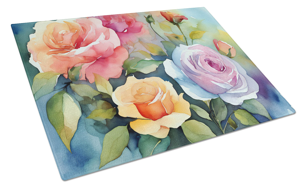 Roses in Watercolor Glass Cutting Boards – Durable, Decorative Kitchen Art Large DAC1608LCB