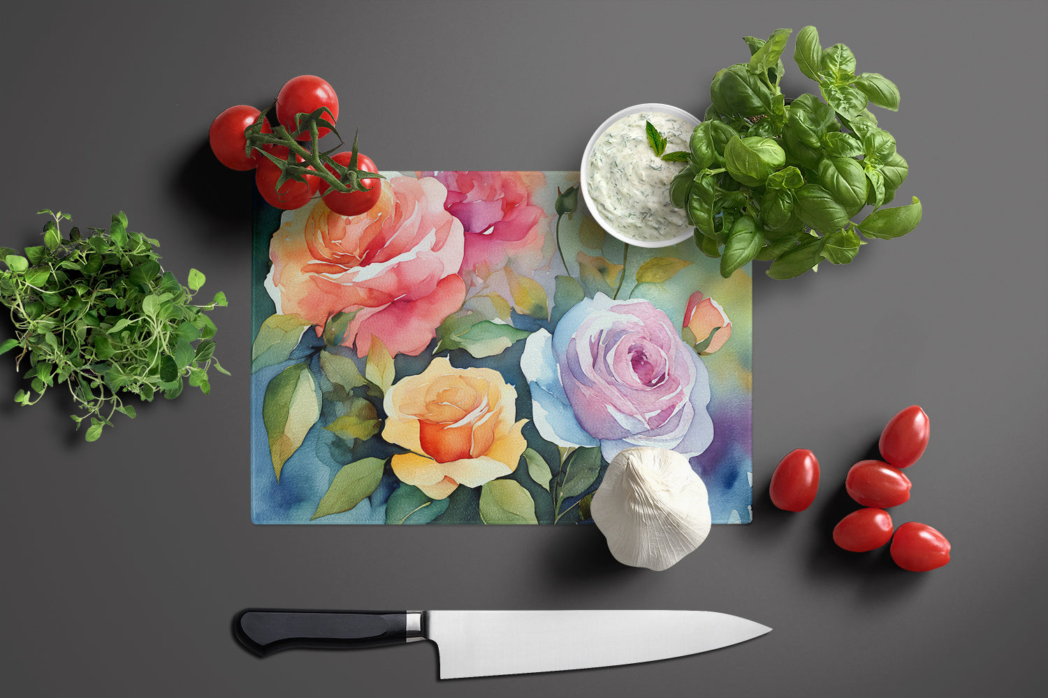Roses in Watercolor Glass Cutting Boards – Durable, Decorative Kitchen Art Large DAC1608LCB
