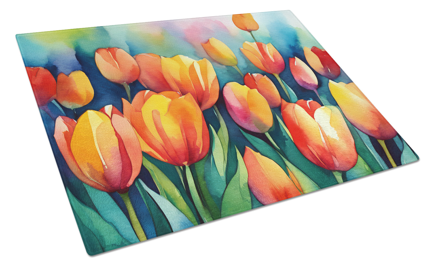 Tulips in Watercolor Glass Cutting Boards – Durable, Decorative Kitchen Art Large DAC1620LCB