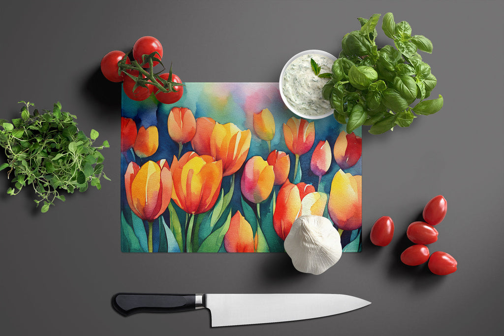 Tulips in Watercolor Glass Cutting Boards – Durable, Decorative Kitchen Art Large DAC1620LCB