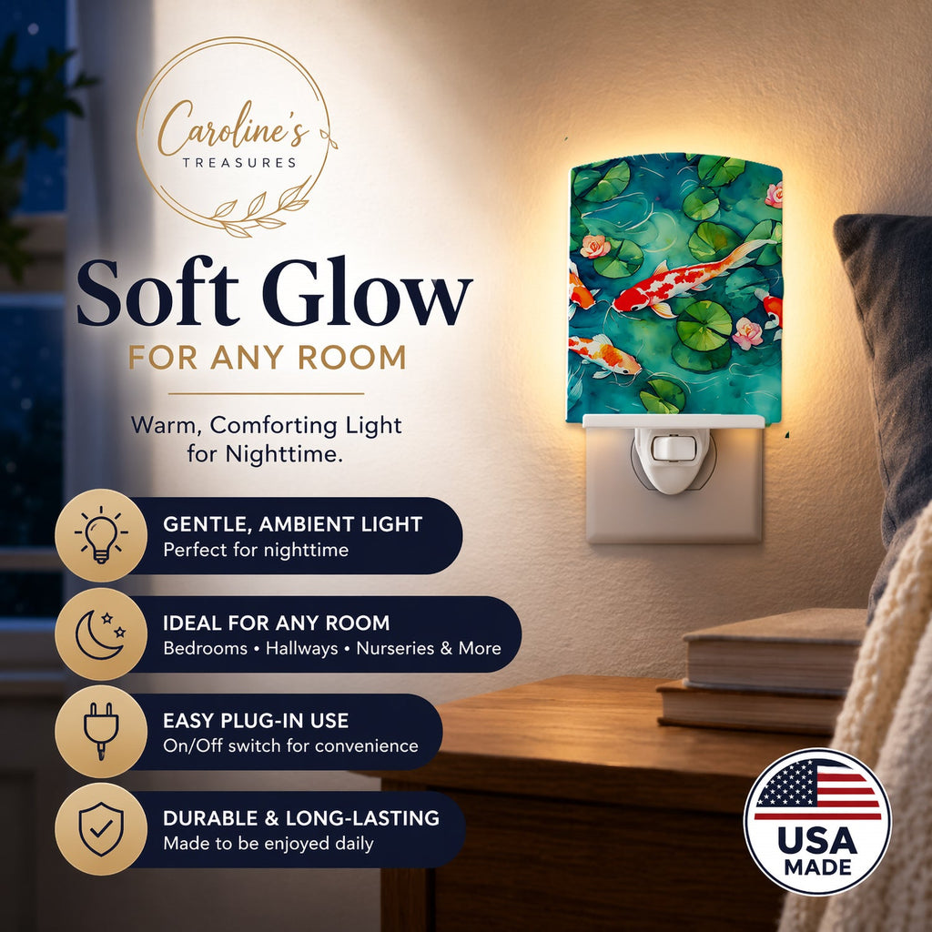 Koi Fish Ceramic Night Light Compact, UL-Certified, Ideal for Bedroom, Bathroom, Nursery, Hallway, Kitchen, 6x4x3, Multicolor