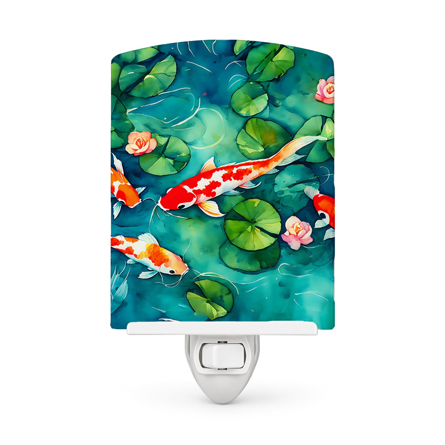 Koi Fish Ceramic Night Light Compact, UL-Certified, Ideal for Bedroom, Bathroom, Nursery, Hallway, Kitchen, 6x4x3, Multicolor