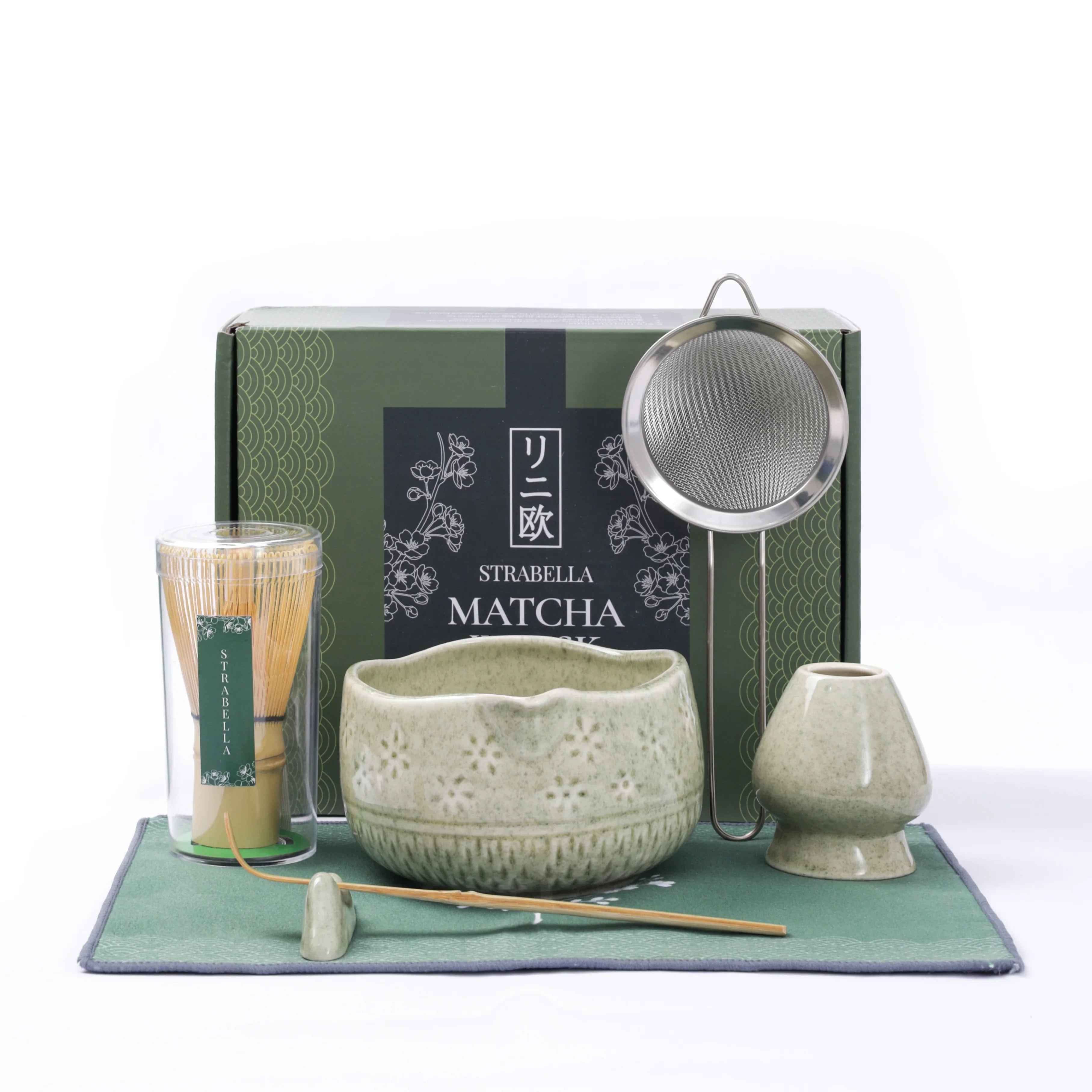 Strabella Matcha Whisk Set — Bamboo Whisk + Ceramic Bowl | Strabella
