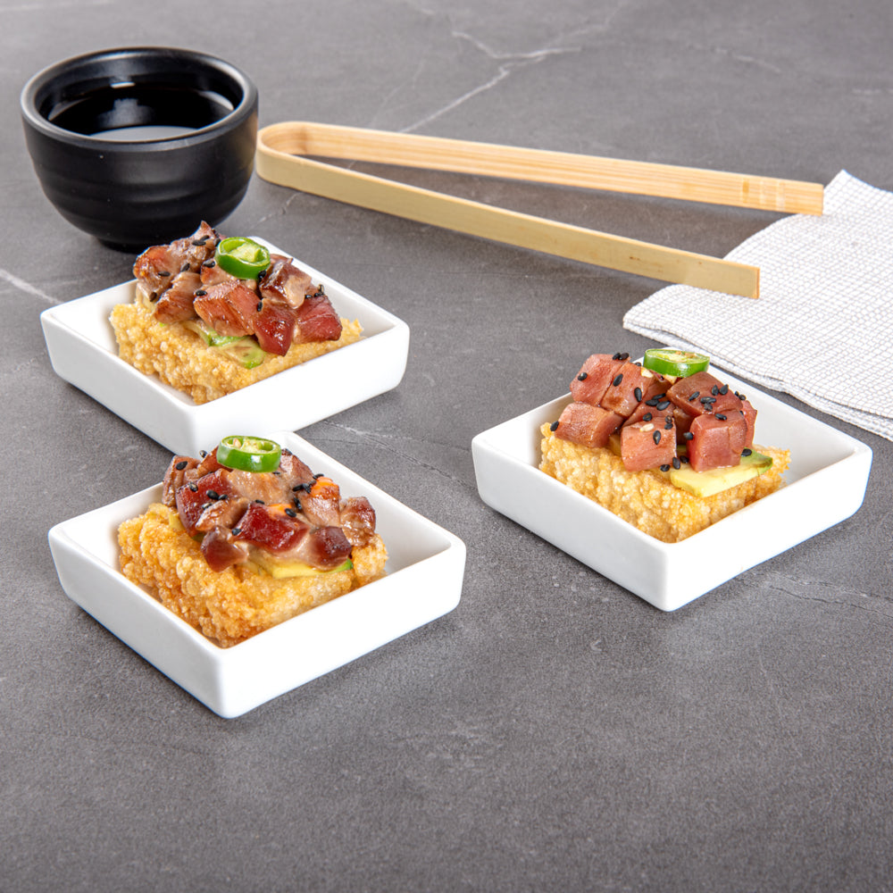 Chef 101 Square White Porcelain Mini Dish - 2 1/2" x 2 1/2" x 3/4" - 10 count box
