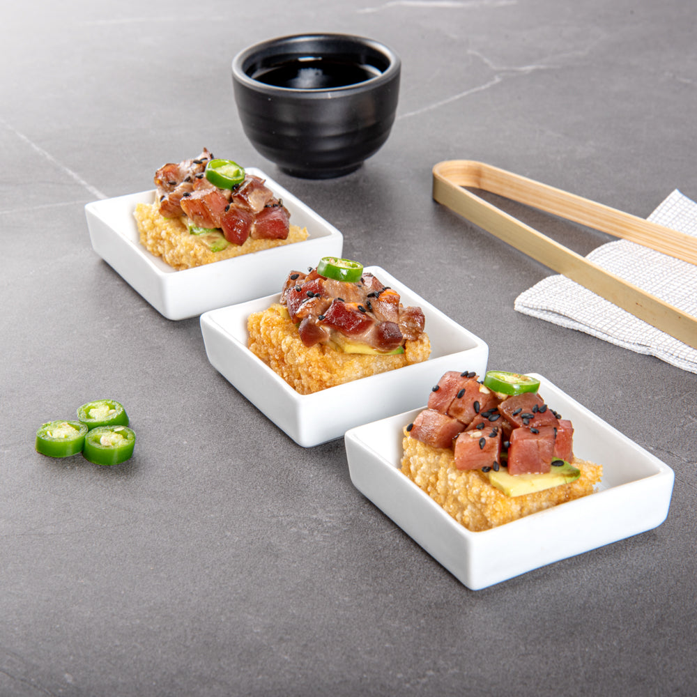 Chef 101 Square White Porcelain Mini Dish - 2 1/2" x 2 1/2" x 3/4" - 10 count box