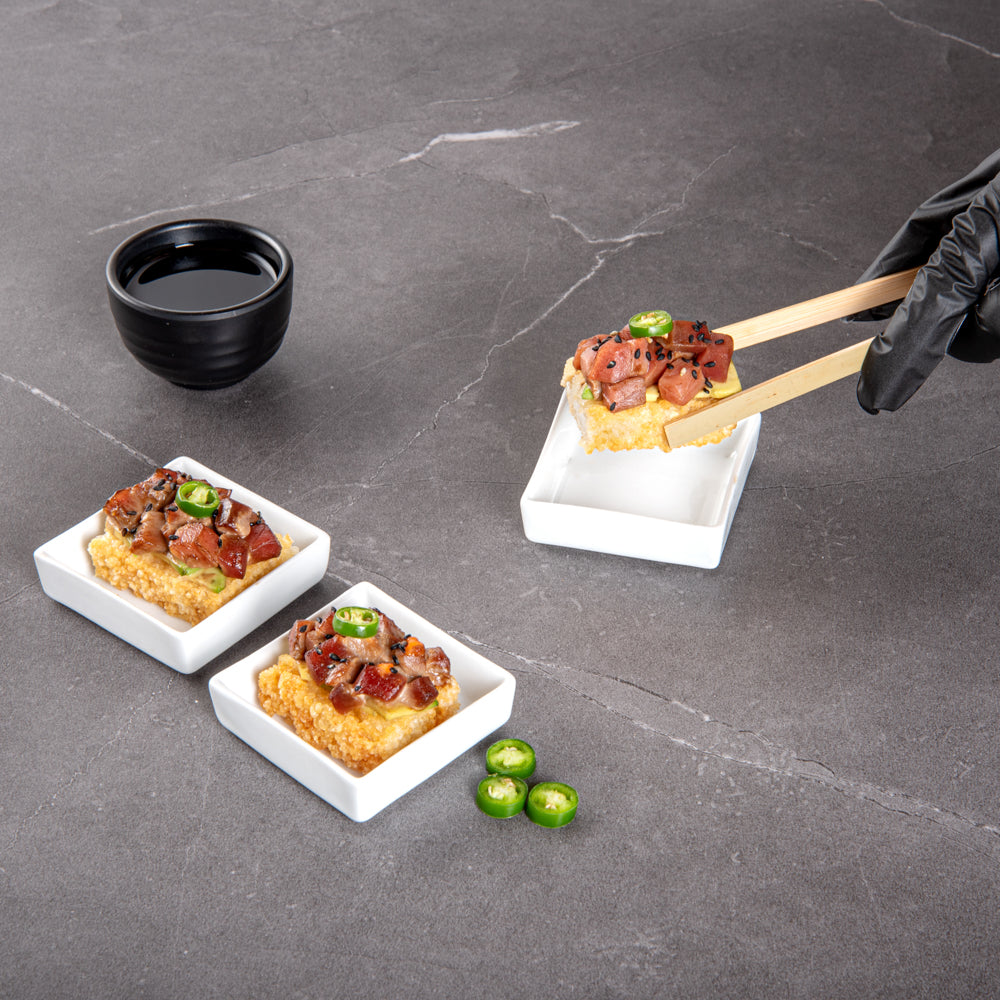 Chef 101 Square White Porcelain Mini Dish - 2 1/2" x 2 1/2" x 3/4" - 10 count box