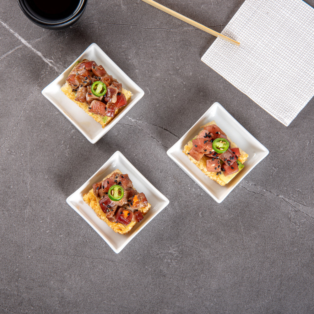 Chef 101 Square White Porcelain Mini Dish - 2 1/2" x 2 1/2" x 3/4" - 10 count box