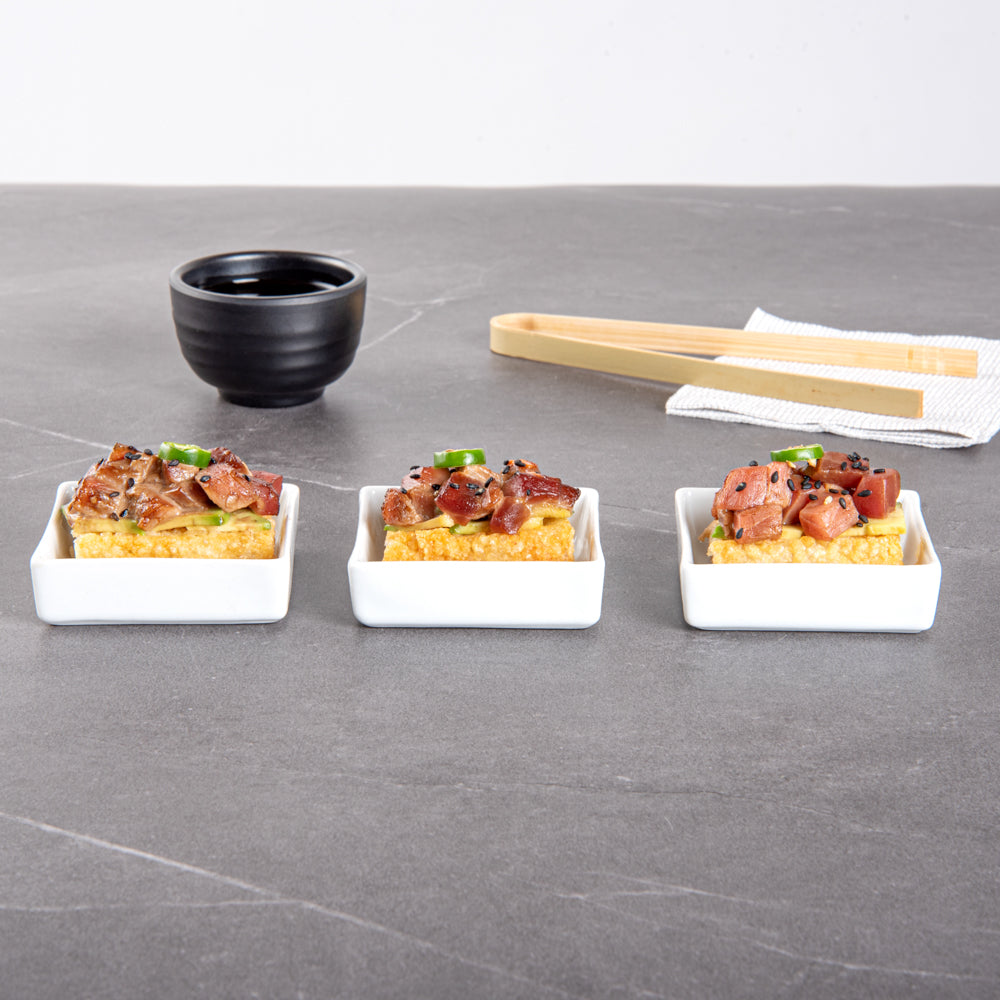 Chef 101 Square White Porcelain Mini Dish - 2 1/2" x 2 1/2" x 3/4" - 10 count box