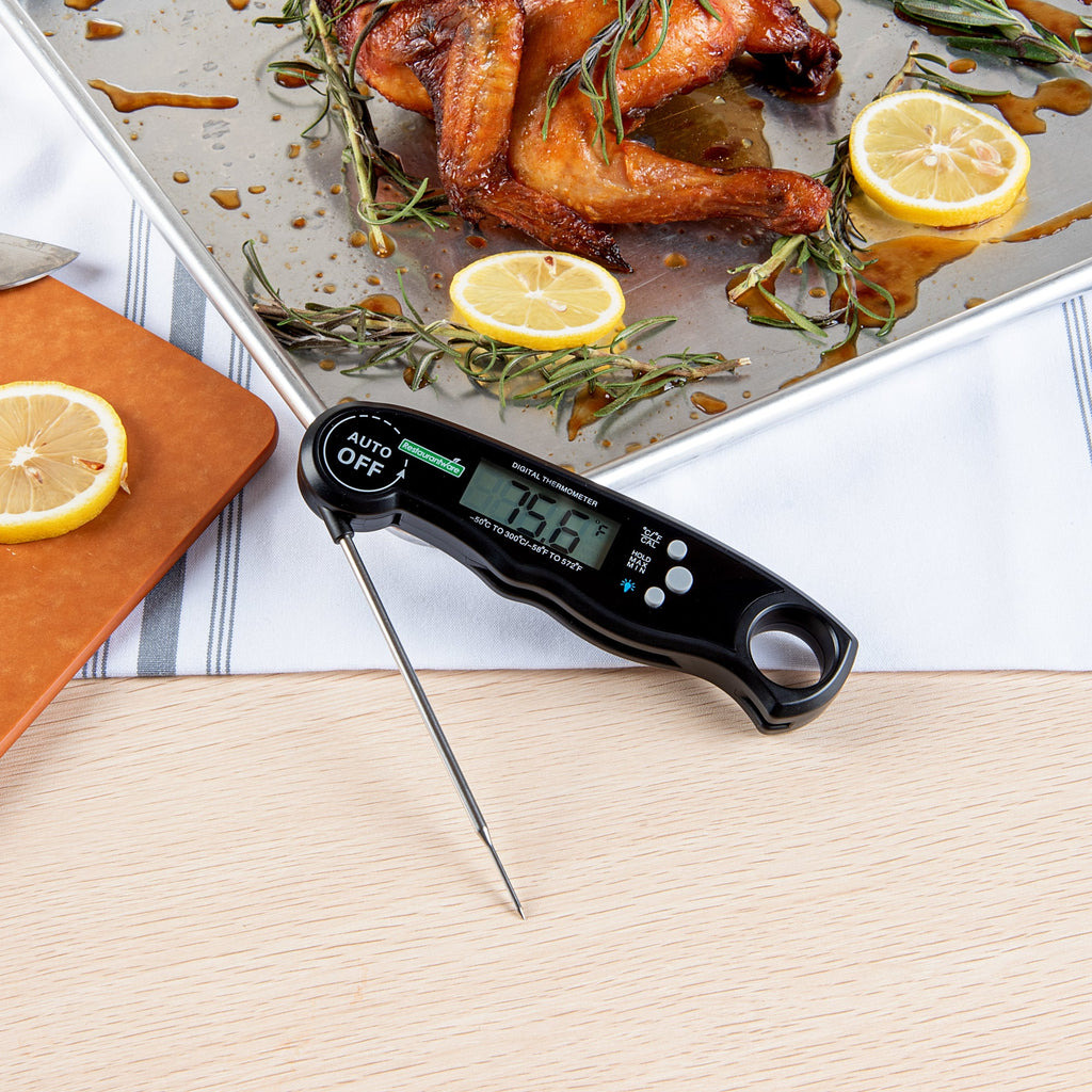 Kitchen tek Black Compact Digital Folding Probe Thermometer - Waterproof - 4 1/2" - 1 count box