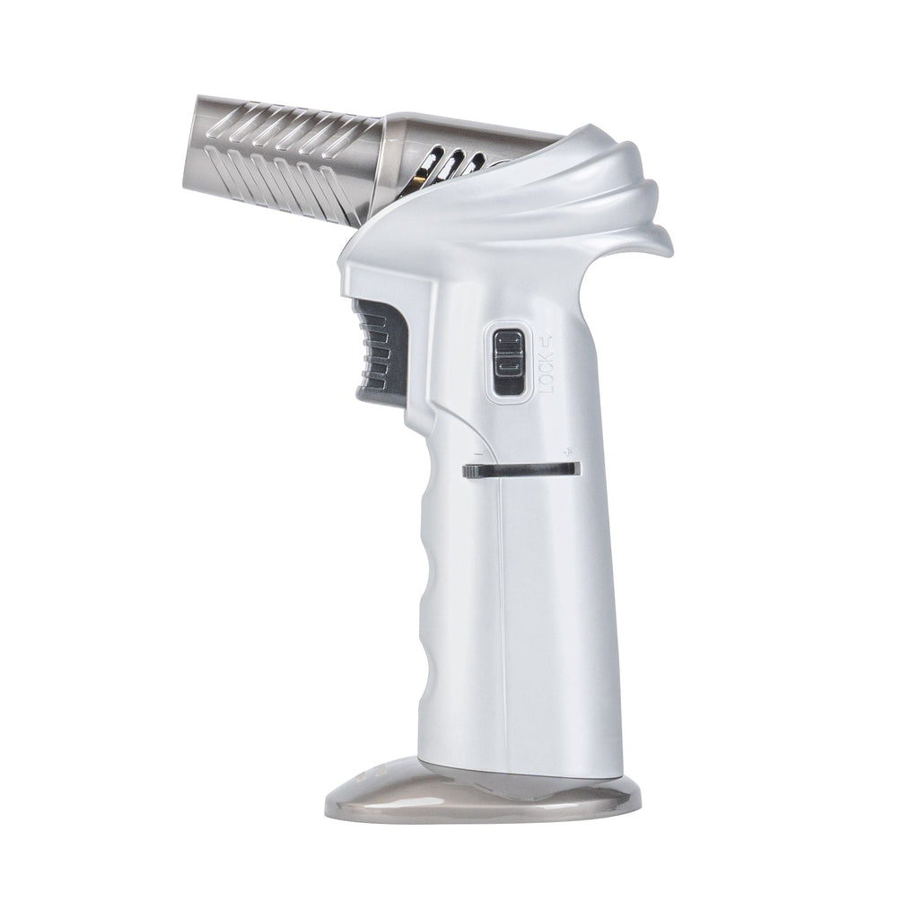 RW Pyro Silver Butane Kitchen Torch - Adjustable Dial, Rotating Angle - 4 1/4'' x 2 3/4'' x 6'' - 1 count box