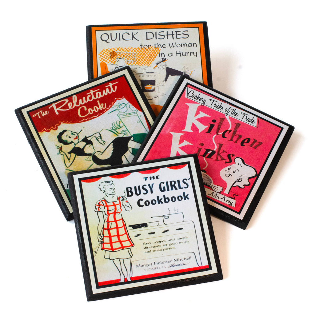 Funny Vintage Cookbook Cover Kitchen Coasters