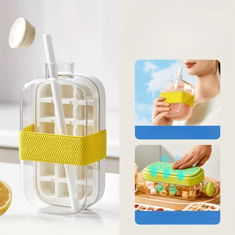 2-in-1 Ice Cube Tray & Water Bottle – Portable High-Capacity Ice Maker Mold for Home & Kitchen Summer Use