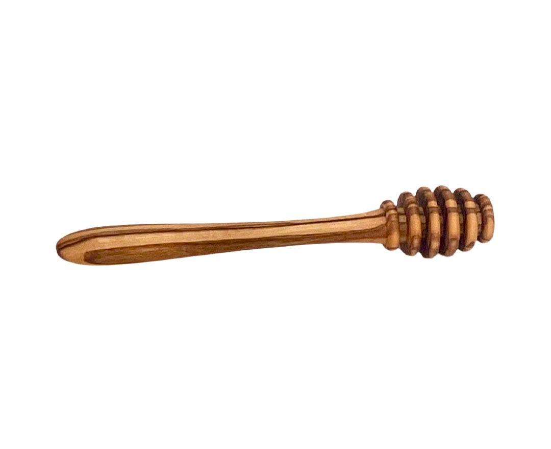 Olive Wood Honey Pot With Dipper Spoon - Hand Carved Kitchen Jar