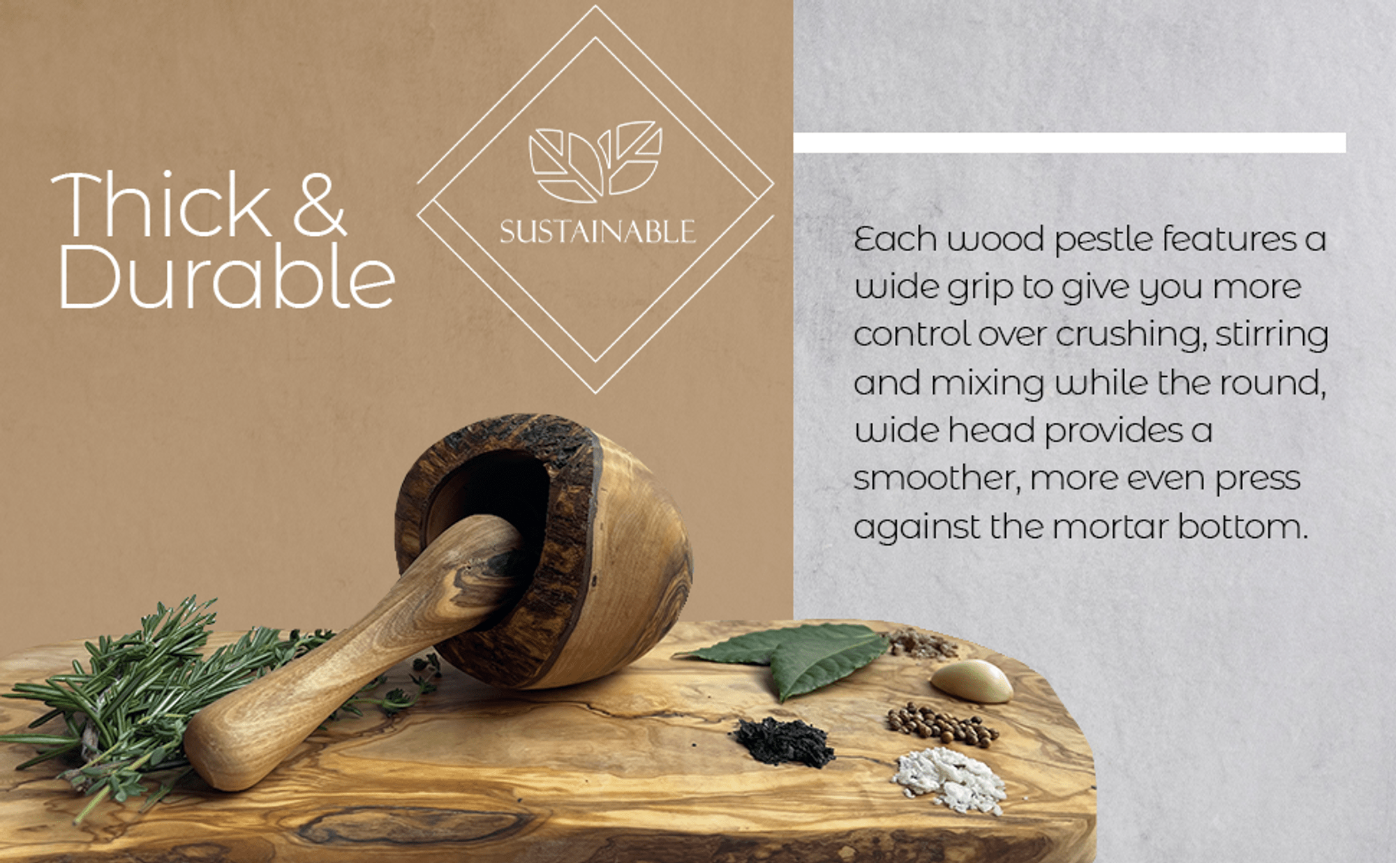 Olive Wood Mortar Pestle Rustic Handmade Kitchen Grinder For Spices