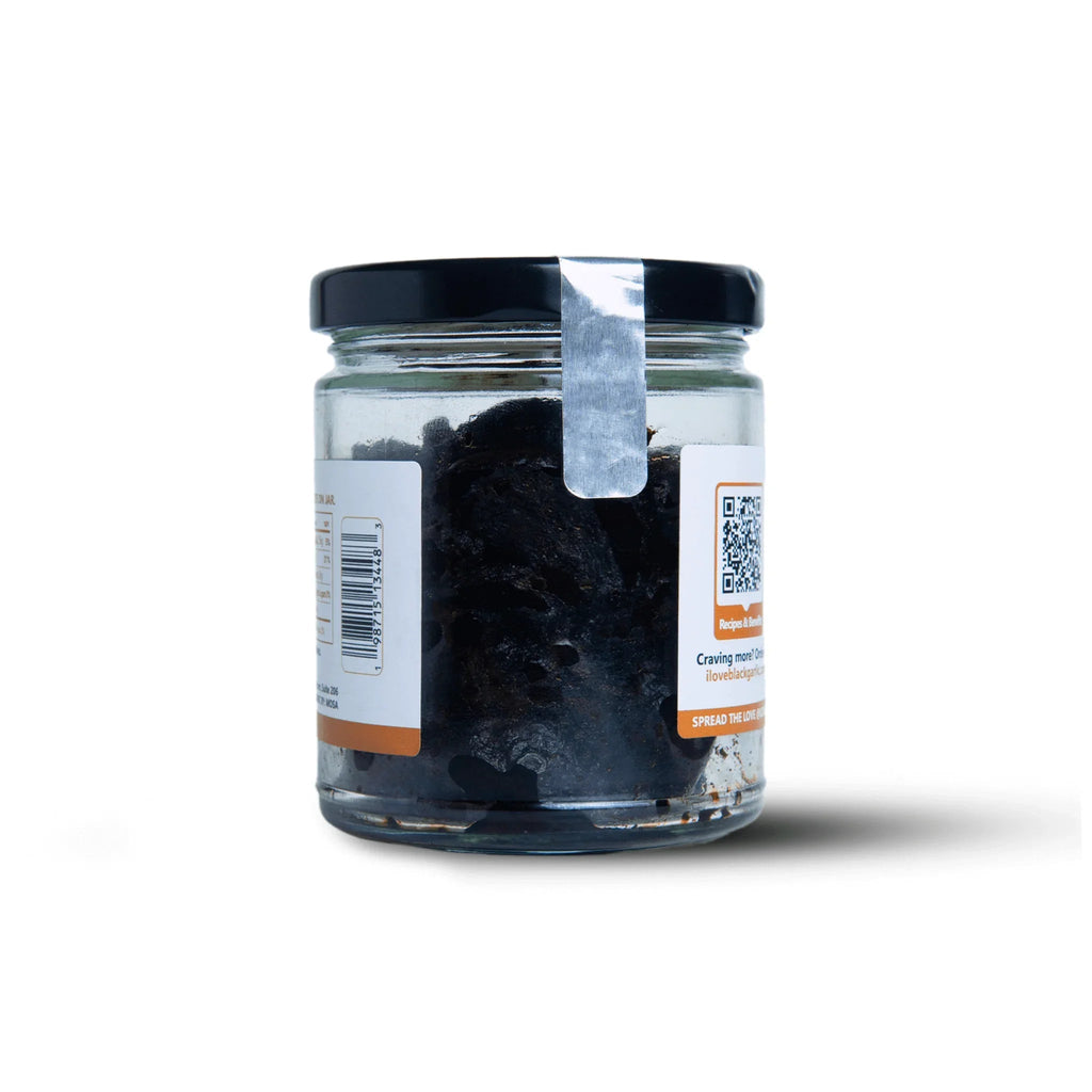 Peeled Black Garlic Cloves in Glass Jar Umami for Cooking and Snacks