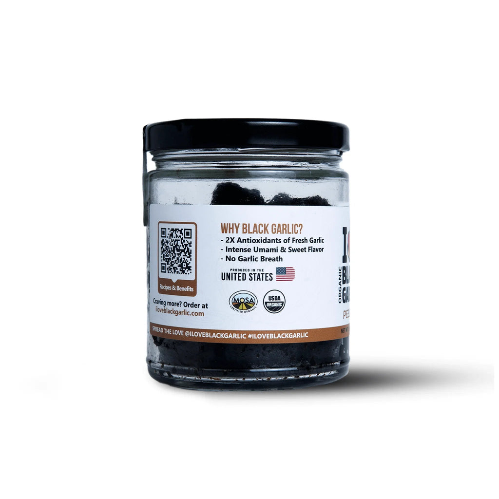 Peeled Black Garlic Cloves in Glass Jar Umami for Cooking and Snacks