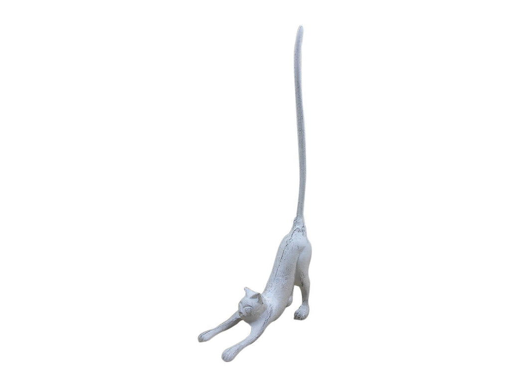 Whitewashed Cast Iron Yoga Cat Kitchen Paper Towel Holder 19""