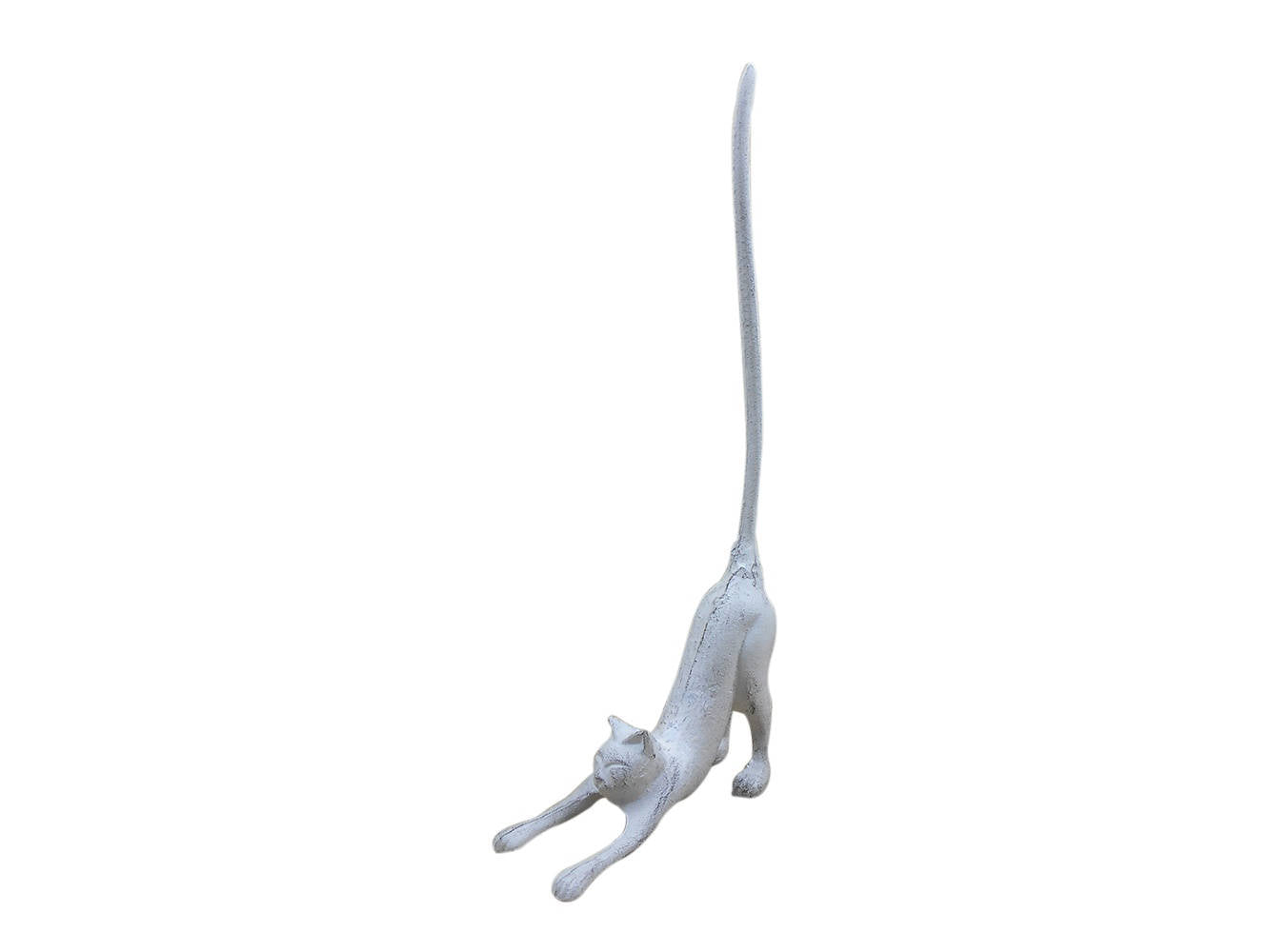 Whitewashed Cast Iron Yoga Cat Kitchen Paper Towel Holder 19""