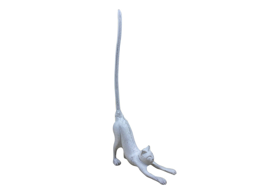 Whitewashed Cast Iron Yoga Cat Kitchen Paper Towel Holder 19""