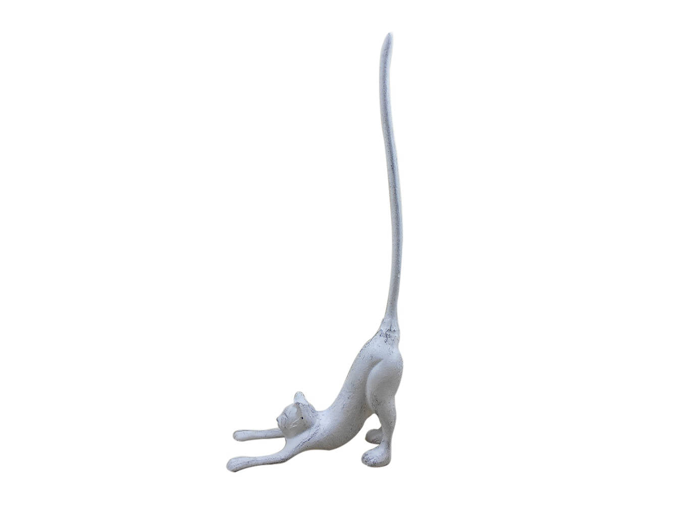 Whitewashed Cast Iron Yoga Cat Kitchen Paper Towel Holder 19""